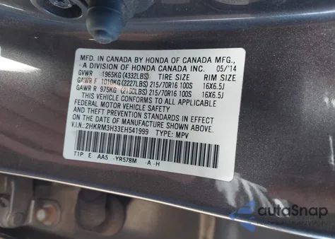 2014 Honda Cr-V Lx из США, поврежденный, VIN 2HKRM3H33EH541999